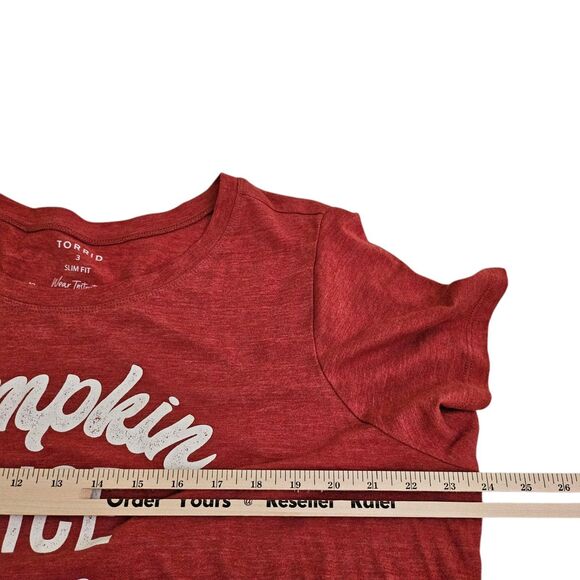Torrid Top 3X Red-Orange Pumpkin Spice Vibe Graphic T-Shirt Slim Fit Blouse - Picture 6 of 8